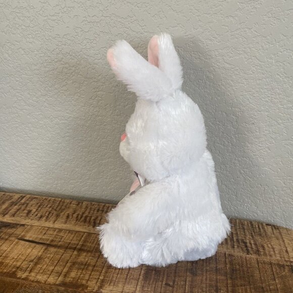 MEGA TOYS WHITE PINK BUNNY RABBIT PLUSH STUFFED ANIMAL POLKA DOT RIBBON TOY 12” - Picture 5 of 10